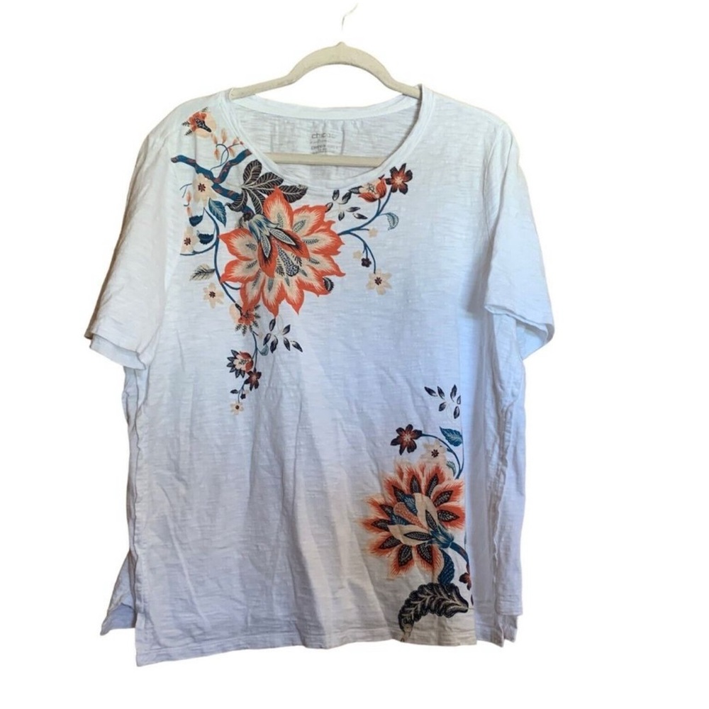 Chico's Womens Size XL Multicolor Floral Print Ultimate Tee Blouse Stretch Top